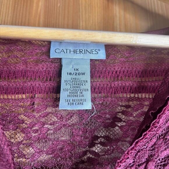 Catherines Lace V-Neck Blouse Women’s 1X Burgundy Fairy Grunge Whimsigoth Boho - Picture 4 of 6